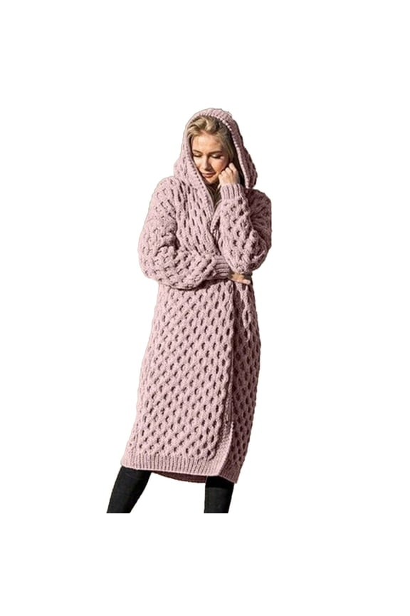 Women's Hooded Duster Cardigan, Long Sleeve Oversized Longline Knit Sweater, Ultimate Comfort for Lounging, Travel & Casual Wear.Pink2XL