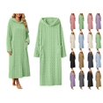 thumbnail image 1 of Women's Hooded Fleece Bathrobe Long Sleeve Cable Knit Textured Robe with Pockets Cozy Homewear for Fall Winter, 1 of 8