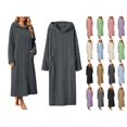 thumbnail image 1 of Women's Hooded Fleece Bathrobe Long Sleeve Cable Knit Textured Robe with Pockets Cozy Homewear for Fall Winter, 1 of 7