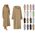 thumbnail image 1 of Women's Hooded Fleece Bathrobe Long Sleeve Cable Knit Textured Robe with Pockets Cozy Homewear for Fall Winter, 1 of 8
