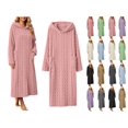 thumbnail image 1 of Women's Hooded Fleece Bathrobe Long Sleeve Cable Knit Textured Robe with Pockets Cozy Homewear for Fall Winter, 1 of 8