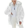 thumbnail image 1 of Women's Hooded Fuzzy Coats Fleece Open Front Zipper Thickened Winter Warm Casual Plus Size Outerwear Jackets, 1 of 6