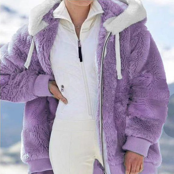 Women's Hooded Jacket Casual Winter Warm Soft Coat Zip Up Hooded Sweatshirt Jacket Coat
