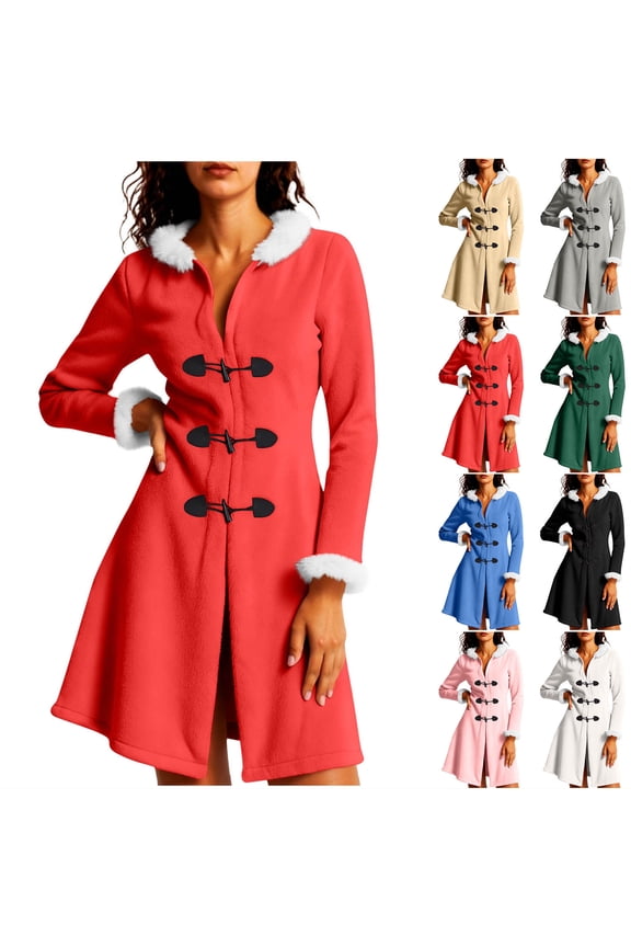 Women's Hooded Jacket with Wool Collar and Horn Buttons, Loose Fit Long Sleeve Outerwear Coat, Solid Color Casual Streetwear Travel Loungewear Fashion Essential for Women