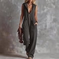 thumbnail image 1 of Women's Hooded Jumpsuit, Long Sleeve Front Zipper Romper with Pockets, Wide Leg Casual One Piece Outfit, Retro Sporty Streetwear and Loungewear​-Dark Gray, 1 of 5