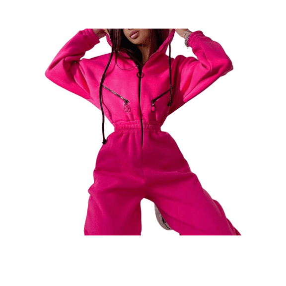 Women’s Hooded Jumpsuit Tracksuit, Casual Long Sleeve One-Piece Romper, Zip-Up Sweatpants Outfit, Soft Stretchy Loungewear for Jogging, Travel, Home, or Streetwear