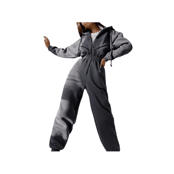 Women’s Hooded Jumpsuit Tracksuit, Casual Long Sleeve One-Piece Romper, Zip-Up Sweatpants Outfit, Soft Stretchy Loungewear for Jogging, Travel, Home, or Streetwear
