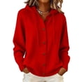 thumbnail image 1 of Women's Hooded Knit Cardigan Button Up with Drawstring Ties | Hooded Pullover with a Full-button Front, Intended for Cooler Weather Layering, Red, XL, 1 of 4