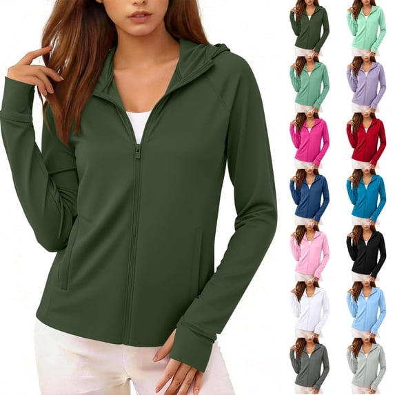Women's Hooded Lightweight Full-Zip Sun Jacket - UPF 50+ Long Sleeve Athletic Hoodie, Outdoor Running & Hiking Windbreaker Black XXL