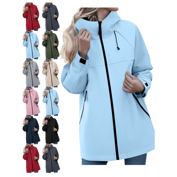 Women's Hooded Lightweight Raincoat Outdoor Waterproof Windbreaker Warm Rain Jacket for Hiking and Casual Travel