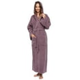 thumbnail image 1 of Women's Hooded Long Bathrobe Terry Cotton - Full Ankle Length Spa Robe Plum - L/XL, 1 of 5