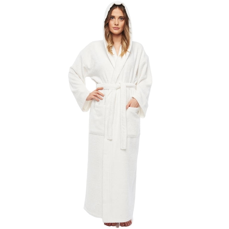 Women's Hooded Long Bathrobe Terry Cotton - Full Ankle Length Spa Robe  White - XS - Walmart.com