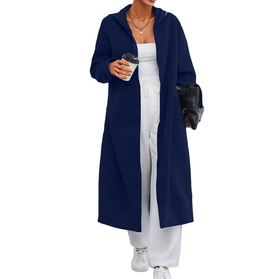 Women's Hooded Long Cardigans Open Front Long Sleeve Cardigan Fall Casual Loose Lightweight Jacket Coat with Pockets