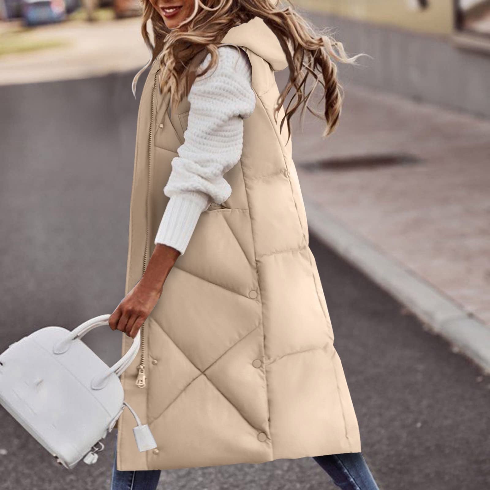 Women's Hooded Long Down Vest FullZip Sleeveless Puffer Vest Fashionable Coats Jacket,2023