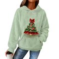 thumbnail image 1 of Women's Hooded Long Sleeve Christmas Printed Flannel Top Hooded Sweatshirt for Winter Comfort and Holiday Fashion,Green,L, 1 of 7