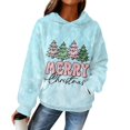 thumbnail image 1 of Women's Hooded Long Sleeve Christmas Printed Flannel Top Hooded Sweatshirt for Winter Comfort and Holiday Fashion,Light Blue,S, 1 of 7