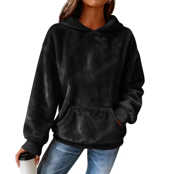 Women's Hooded Long Sleeve Printed Flannel Top Hooded Sweatshirt for Casual and Warm Fall and Winter Seasons,Black,XL