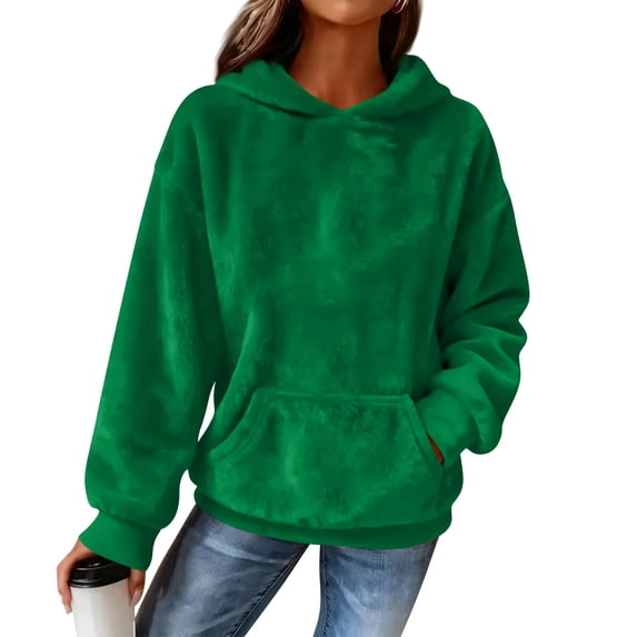 Women's Hooded Long Sleeve Printed Flannel Top Hooded Sweatshirt for Casual and Warm Fall and Winter Seasons,Dark Green,M