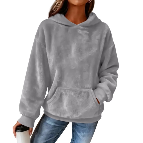 Women's Hooded Long Sleeve Printed Flannel Top Hooded Sweatshirt for Casual and Warm Fall and Winter Seasons,Light Gray,S