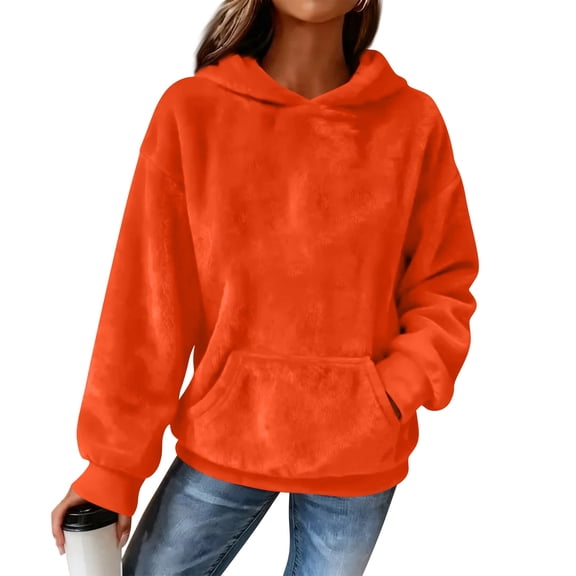 Women's Hooded Long Sleeve Printed Flannel Top Hooded Sweatshirt for Casual and Warm Fall and Winter Seasons,Orange,S