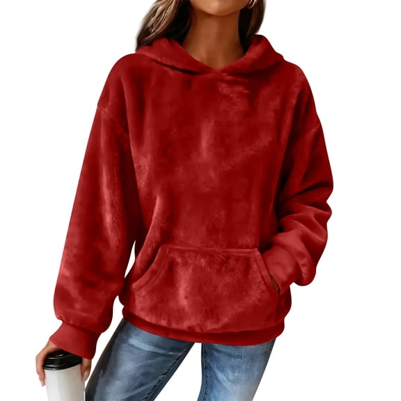 Women's Hooded Long Sleeve Printed Flannel Top Hooded Sweatshirt for Casual and Warm Fall and Winter Seasons,Wine,2XL