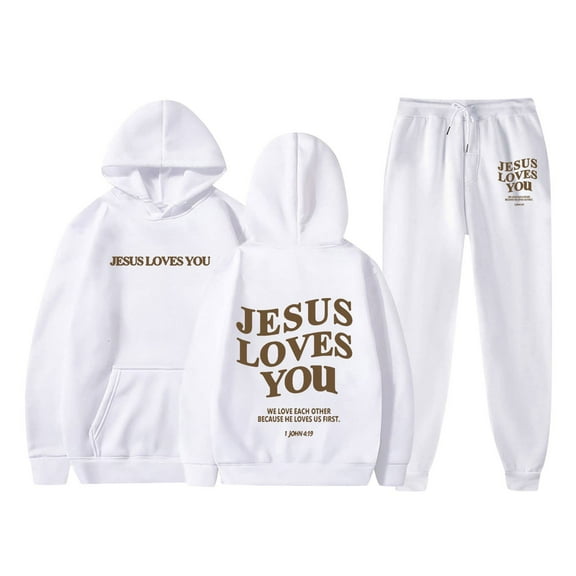 Women's Hooded Long Sleeve Printed Sweatshirt Set - Matching Pants with Pockets - Polyester, Casual Style - S-XXL