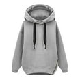 thumbnail image 1 of Women's Hooded Long Sleeve Solid Plush Sweatshirt Medium Length Tops, 1 of 3