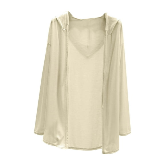 Women's Hooded Loungewear - Open Front Long Sleeve Cardigan | Lightweight Sun Shield Cover Up Casual Coastal Style