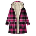 thumbnail image 1 of Women's Hooded Plaid Fleece Front Zip Sherpa Liner Long Cardigan Thermal Casual Winter Outwera With Pockets (XL, Hot Pink), 1 of 7