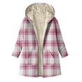 thumbnail image 1 of Women's Hooded Plaid Fleece Front Zip Sherpa Liner Long Cardigan Thermal Casual Winter Outwera With Pockets (XXL, Pink), 1 of 7