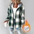 thumbnail image 1 of Women's Hooded Plaid Shacket Button down Long Sleeve Fleece Shirts Jackets Lightweight Fall Winter Warm Coat, 1 of 5
