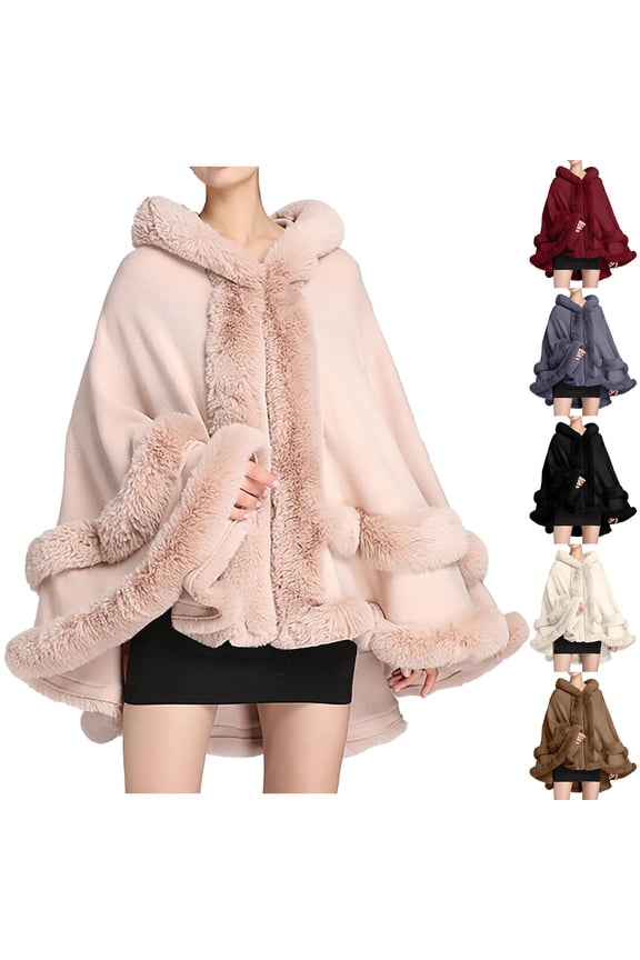 Women's Hooded Poncho Cape Sleeveless Cardigan Cloak With Trim Fashion Top