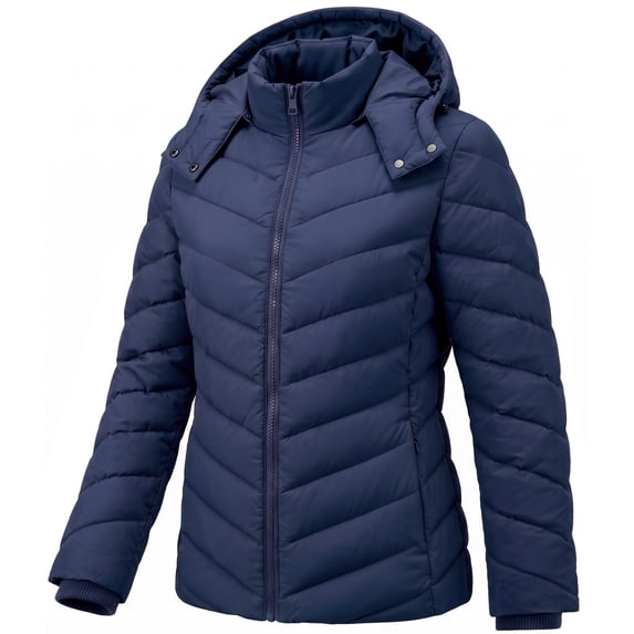 Women's Hooded Puffer Coat Lightweight Warm Puffy Quilted Winter Jacket for Cold Weather, Navy