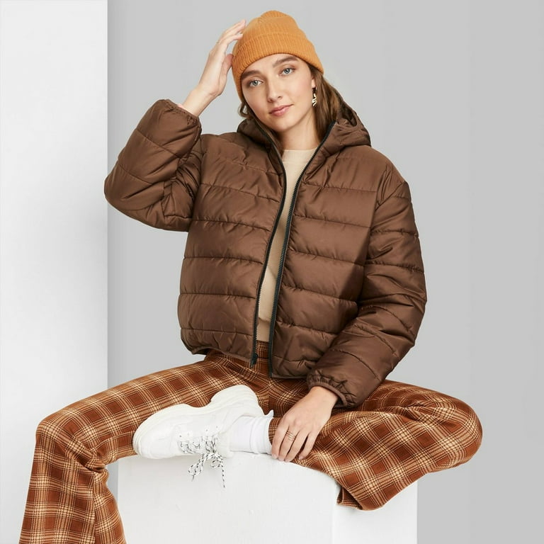 Women's Hooded Puffer Jacket - Wild Fable Brown XS