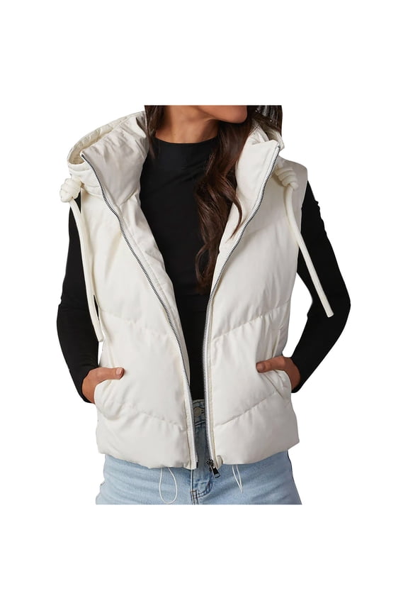 Women's Hooded Puffer Vest 2024 Winter Warm Zip Up Thicken Cropped Vest Quilted Padded Gilet with Pockets