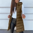 thumbnail image 1 of Women's Hooded Puffer Vest, Mid-Length Quilted Sleeveless Jacket, Plus Size Winter Vest, Casual Zip Up Vest, 2026 Solid Color Outerwear Khaki M, 1 of 7