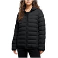 thumbnail image 1 of Women's Hooded Quilted Jacket Lightweight Padded Coat Zip Pockets Winter Warm Outerwear Black XXS, 1 of 6