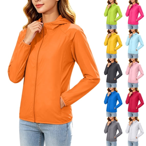 Women's Hooded Raglan Lightweight Waterproof Sun Protection Zip Up Outdoor Jacket,L,Women's Plus Size