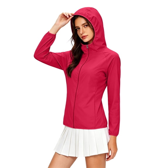 Women's Hooded Raglan Lightweight Waterproof Sun Protection Zip Up Outdoor Jacket,XXL,Women's Plus Size