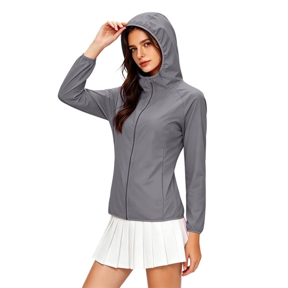 Women's Hooded Raglan Lightweight Waterproof Sun Protection Zip Up Outdoor Jacket,XXXL,Women's Plus Size
