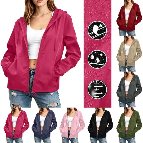 Women's Hooded Rain Coat Women's Lightweight Packable Waterproof Hooded Rain Jacket, Breathable Windbreaker for Hiking Cycling Travel