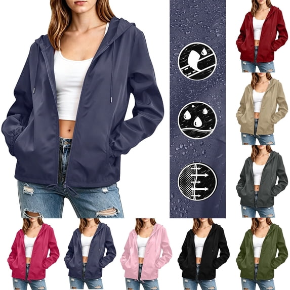 Women's Hooded Rain Coat Women's Lightweight Packable Waterproof Hooded Rain Jacket, Breathable Windbreaker for Hiking Cycling Travel
