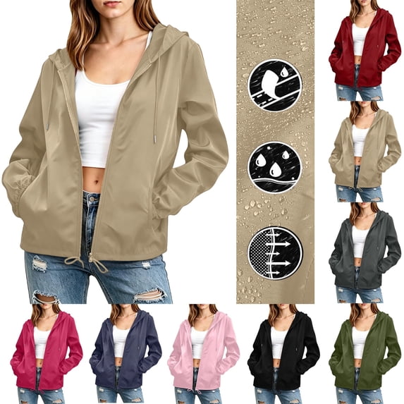Women's Hooded Rain Coat Women's Lightweight Packable Waterproof Hooded Rain Jacket, Breathable Windbreaker for Hiking Cycling Travel