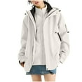 thumbnail image 1 of Women's Hooded Rain Jacket Fashionable Solid Color Long Sleeve Round-Neck Blouses Button Leisure Outdoor Waterproof Windbreaker White Xs-4XL, 1 of 1