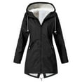 thumbnail image 1 of Women's Hooded Rain Jacket Fleece Lined Long Waterproof Raincoat Casual Full Zip Windbreaker Pockets Black M, 1 of 3
