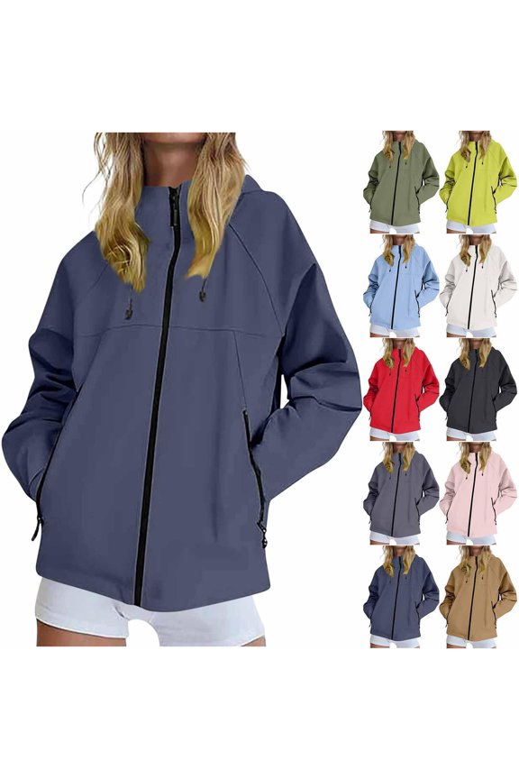Women's Hooded Rain Jacket Mesh Lining Waterproof Hooded Pocket Zipper Jacket Outdoor Mountaineering Clothing Sports Jacket Outdoor Waterproof Windbreaker Navy S-4XL