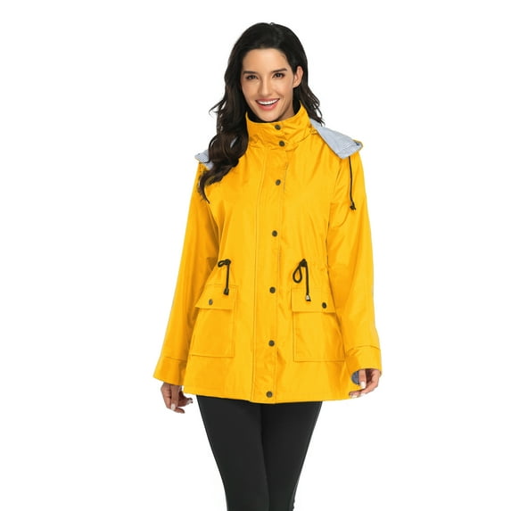 Women's Hooded Rain Jacket Outdoor Raincoat Windbreaker (Yellow)