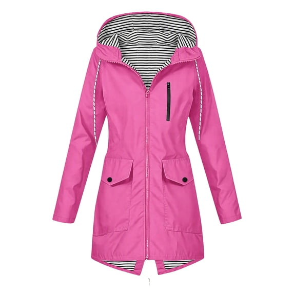 Women's Hooded Rain Jacket Women Waterproof Windbreaker Lightweight Rain Jackets with Pockets Striped Lined Raincoats with Hood