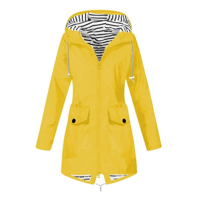 Women's Hooded Rain Jacket Zip Up Trench Coats Long Sleeve Teen Girls