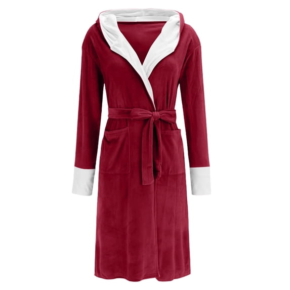 Women's Hooded Robes, Knee Length Flannel Soft Bathrobe Cute House Coats with Pockets Plus Size Shower Bathrobes 3XL